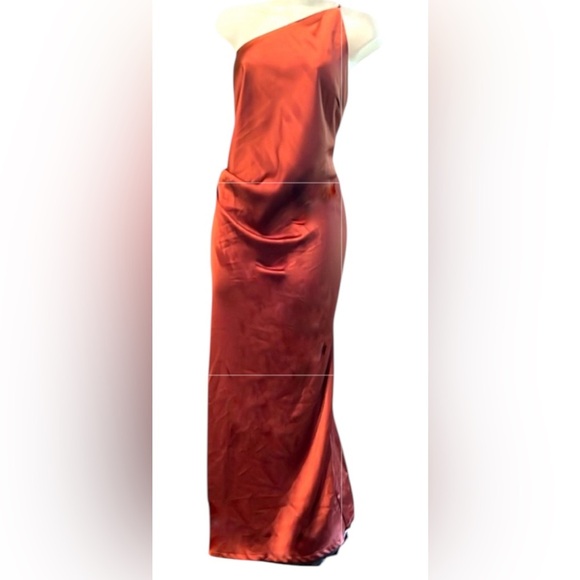 Princess Polly Satin Cinnamon One Shoulder Long Dress. Size 10 - Picture 2 of 9